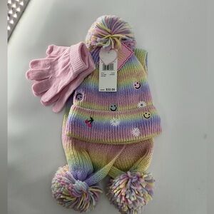InMocean Big Girls 3-Piece Hat, Gloves, and Scarf Set in lavender rainbow